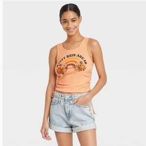 #799 Zoe+Liv women's "happy days ahead" cinched cropped graphic tank top